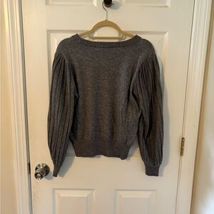 LOFT Charcoal Pleated Sleeve Sweater